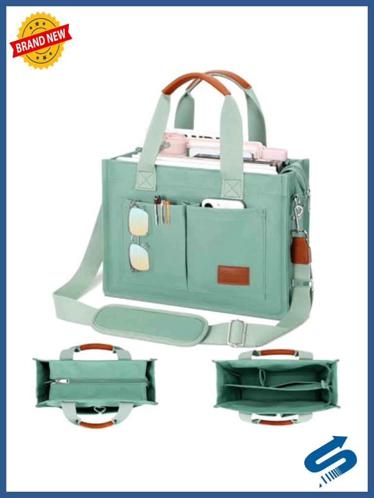Large Canvas Tote Bag With Zipper Compartments Work Messenger Purse